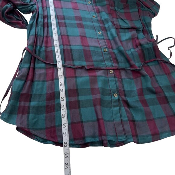 Faded Glory Womens Plaid Tunic Shirt SZ XXL (20)Teal & Burgundy Adj Waist Tie - Picture 6 of 11